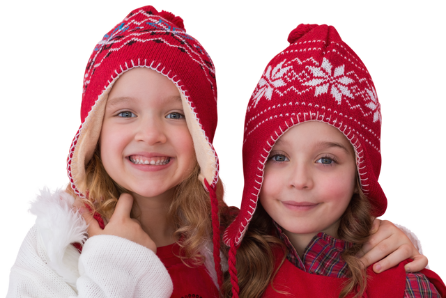 Smiling Caucasian Girls in Red Winter Hats Transparent Background - Download Free Stock Videos Pikwizard.com