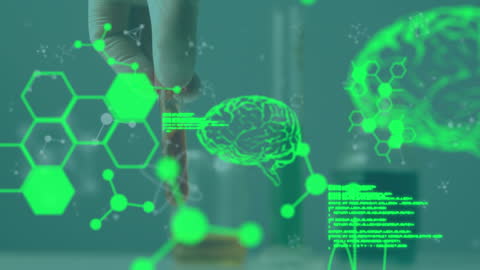 Futuristic Science Research with Data and Brain Structure Overlay