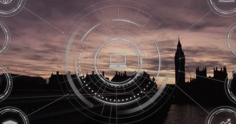 Futuristic Technology Interface Overlays Urban Landscape