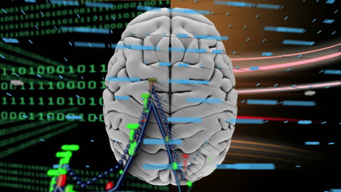 3D Brain with Digital Data and Graphs Background
