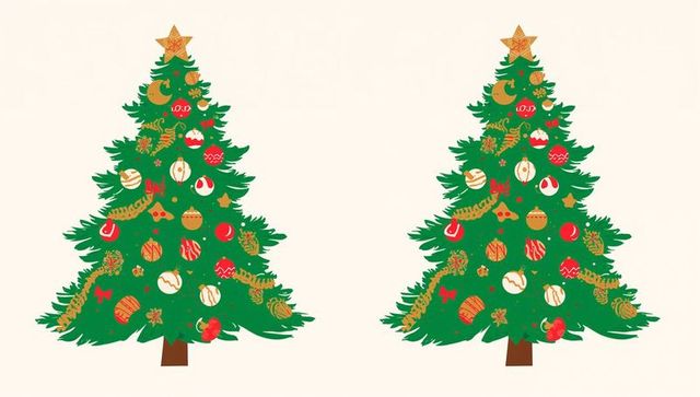 Displaying Twin Christmas Trees Decorated with Gold Stars and Red Baubles