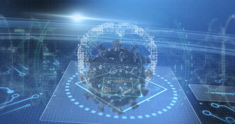 Futuristic Brain Scan Surrounded by Digital Virus Graphics