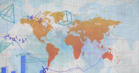 Global Analytics Map with Mathematical Diagrams and Graphs - Download Free Stock Images Pikwizard.com