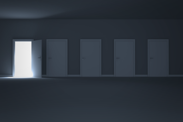 Row of Closed Doors with One Open Illuminated Door on Transparent Background - Download Free Stock Videos Pikwizard.com