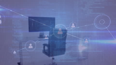 Office Desk with Digital Network Connections Overlay