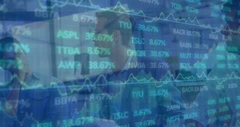 Financial Data and Statistics Overlay on Discussing Colleagues