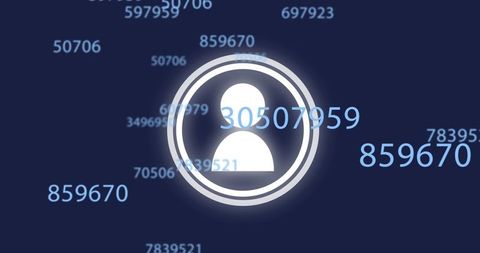 Digital user icon with floating numbers on dark background