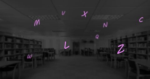 Floating alphabets in empty school classroom