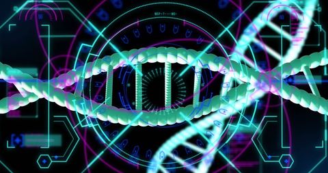 Digital DNA Strand Representation with Futuristic Data Overlay - Download Free Stock Images Pikwizard.com