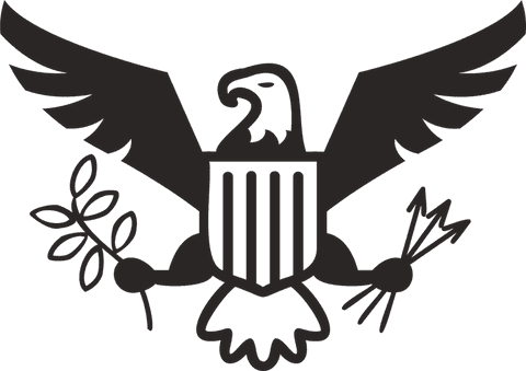 Eagle in flight on shield with olive and arrows transparent design