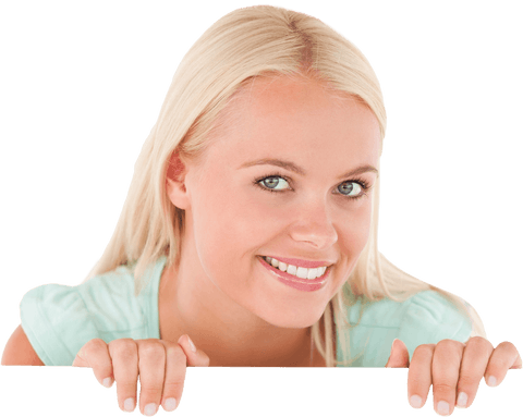 Smiling Blonde Woman Holding Blank Card Transparent Background - Download Free Stock Videos Pikwizard.com