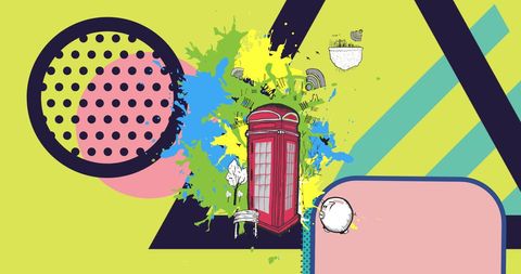 Colorful abstract art featuring british telephone box