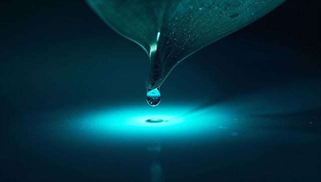Glowing Droplet Suspension on Reflective Surface in Minimalist Style