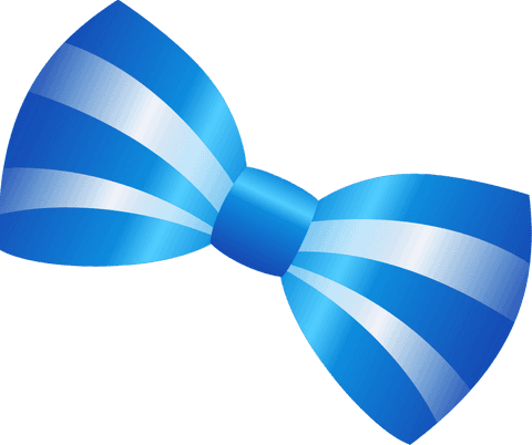 Stylized blue ribbon bow with gradient stripes on transparent background