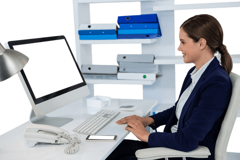 Transparent Businesswoman Working at Modern Office Desk - Download Free Stock Videos Pikwizard.com