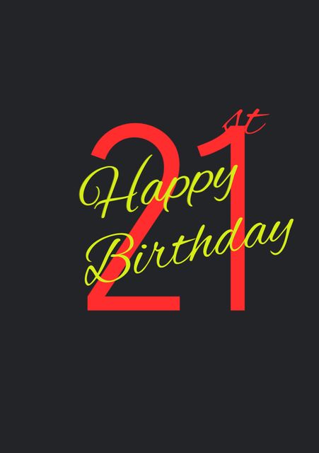 Happy 21st Birthday Neon Design Celebration Card - Download Free Stock Templates Pikwizard.com