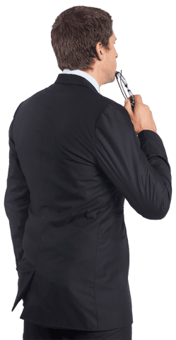 Rear view of businessman holding glasses on transparent background