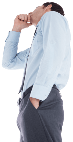 Transparent Thoughtful Businessman Posing in Blue Shirt and Tie