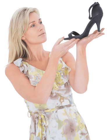 blonde woman admiring black high heel shoe transparent background - Download Free Stock Videos Pikwizard.com