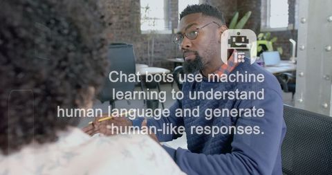 AI Depiction Over Business Discussion in Modern Office, Symbolizing Technology Integration