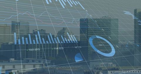 Futuristic Data Visualization on Urban Skyline Background