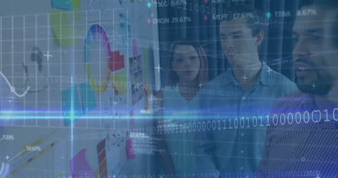 Team Analyzing Financial Data with Infographic Projections