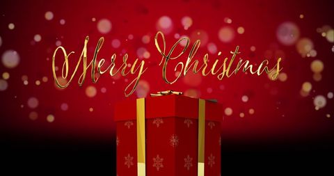 Merry Christmas Greeting with Festive Red Gift Box