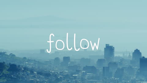 Animated Follow Text Over Blue Cityscape Background