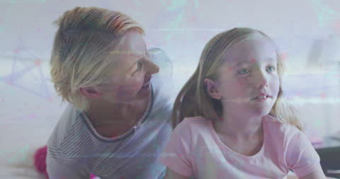 Caucasian Grandmother Engaging with Granddaughter Illustrated by Network Connections