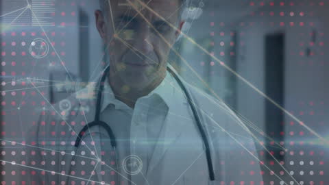 Caucasian Doctor with Digital Data Overlay