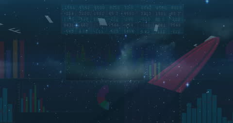 Night Sky and Data Overlay with Digital Business Elements