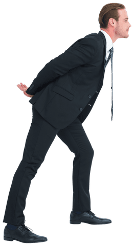 Business executive in formal suit leanings over transparently