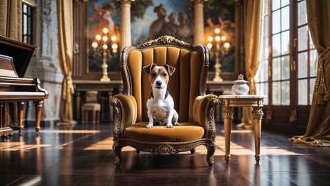 Jack russell terrier sitting in luxurious classical saloon