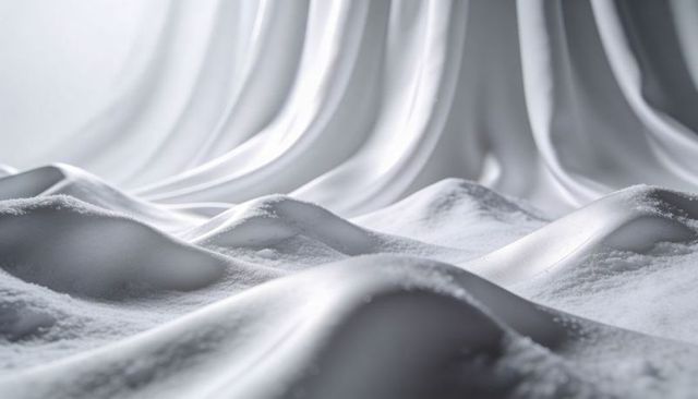 White silk draped into soft dune-like mounds dusted with fine powder minimalist monochrome