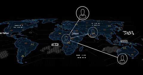 Futuristic Digital World Map with Data Interface Visualization
