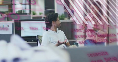 Business Team Analyzing Data with Innovative Technology Overlay