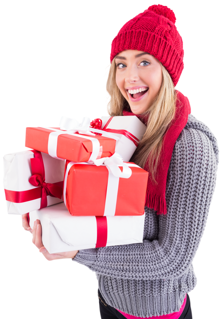 Transparent Smiling Woman Holding Festive Gift Boxes with Red Bow - Download Free Stock Videos Pikwizard.com