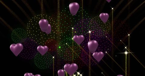 Purple Hearts Over Vibrant Fireworks Abstract - Download Free Stock Images Pikwizard.com