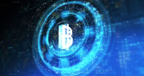 Rotating Bitcoin Symbol with Digital Connection on Blue Background - Download Free Stock Images Pikwizard.com