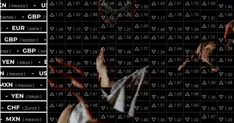 Basketball Effort Against Rising Currency Exchange Data Backdrop