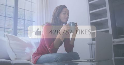 Woman Relaxing with Coffee Experiences Viral Social Media Popularity