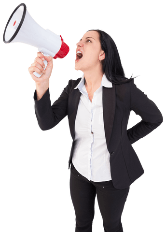 transparent motivated businesswoman shouting through megaphone - Download Free Stock Videos Pikwizard.com