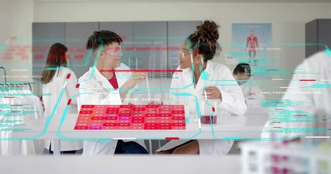 Student Scientists Collaborating with Augmented Reality Data Panels in Modern Lab