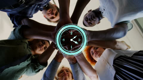 Team Collaboration Showing Diverse Group Underneath Clock