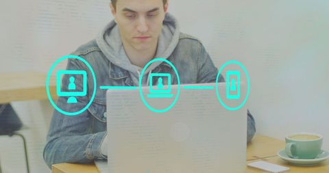Entrepreneur Utilizing Wireless Technology with Connected Devices Icons - Download Free Stock Images Pikwizard.com