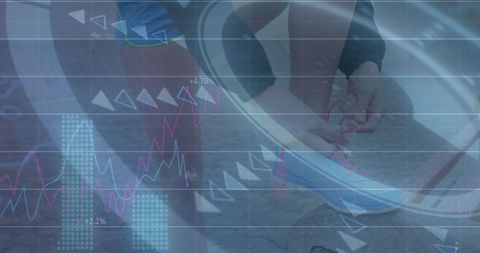 Caucasian Woman Runner with Digital Data Interface Overlay