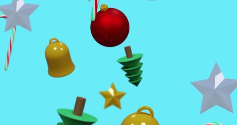 Floating Christmas Decorations on Vibrant Blue Background