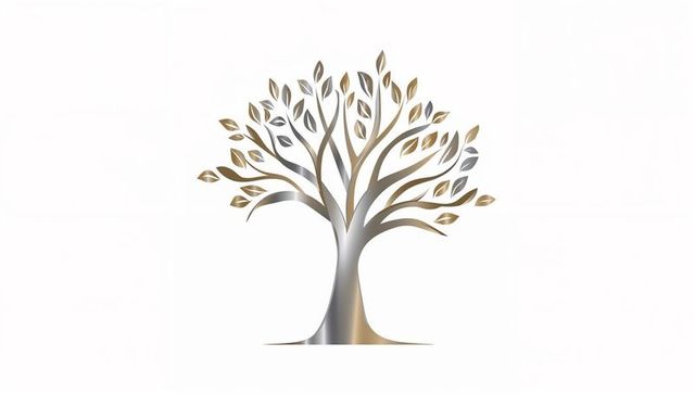 Metallic Tree Logo Reflecting Gold and Silver, Minimal Emblem for Luxury Brand Identity