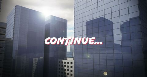 Press start text over city skyscrapers illustrating digital innovation