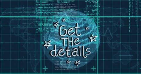 Futuristic Digital Globe with Codes and Get Details Text Overlay